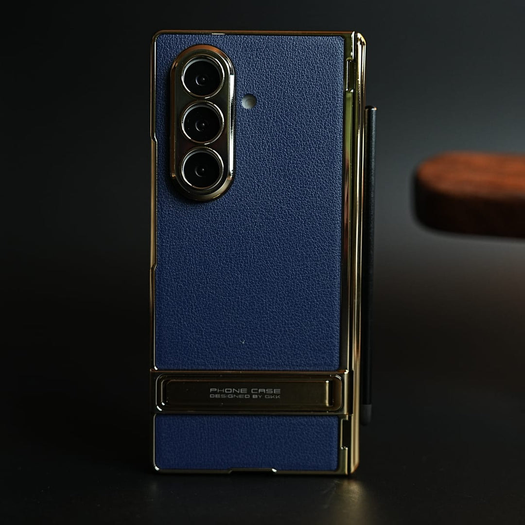 FRATO Z Fold 8 Series blue Texture Case with Metallic Stand for Galaxy Z Fold 8 Ultra | Protective Front Frame