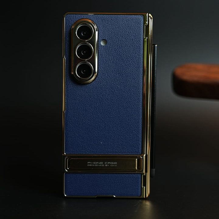 FRATO Z Fold 8 Series blue Texture Case with Metallic Stand for Galaxy Z Fold 8 Ultra | Protective Front Frame