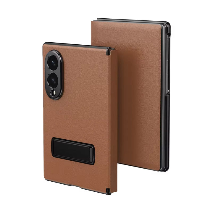 FRATO Z Fold 8 Series Brown Flip Cover with Metal Kickstand for Samsung Galaxy Z Fold 8 | PU Leather Protective Case