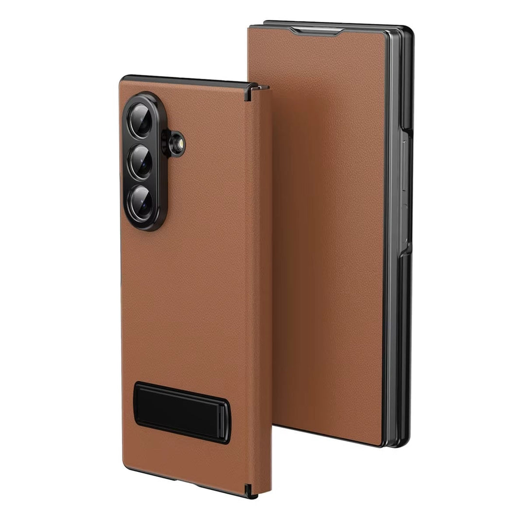 FRATO Z Fold 8 Series Brown Flip Cover with Metal Kickstand for Samsung Galaxy Z Fold 8 Ultra | PU Leather Protective Case