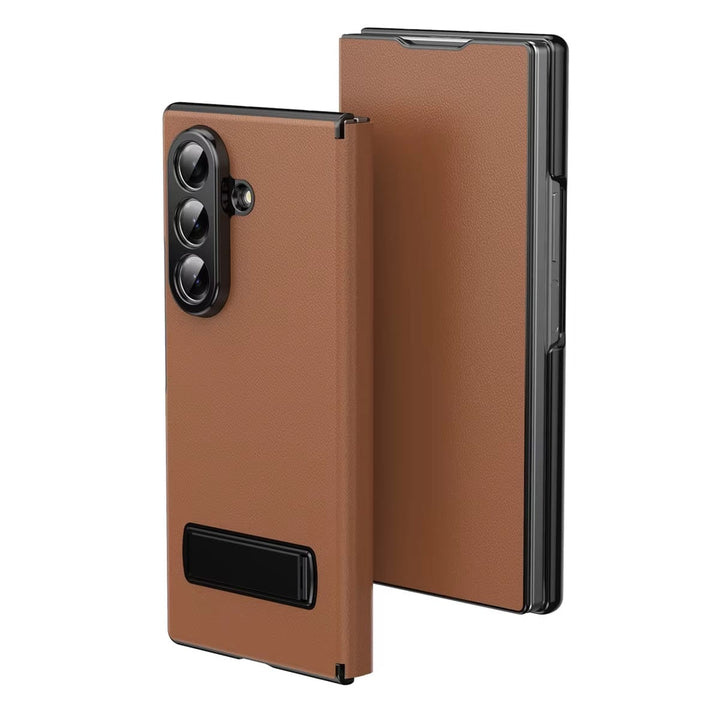 FRATO Z Fold 8 Series Brown Flip Cover with Metal Kickstand for Samsung Galaxy Z Fold 8 Ultra | PU Leather Protective Case