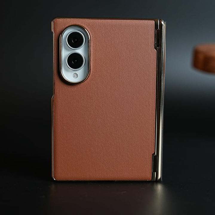 FRATO Z Fold 8 Series Brown Premium Leather Back Case for Samsung Galaxy Z Fold 8 | Hinge Protection &amp; Magnetic Charging Support