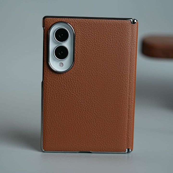 FRATO Z Fold 8 Series Brown Premium Leather Texture Hinge Protection Case for Galaxy Z Fold 8 | Front Glass Cover