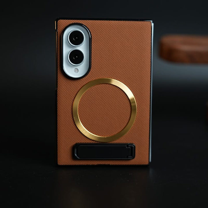 FRATO Z Fold 8 Series Brown Premium Textured MagSafe Compatible Case for Samsung Galaxy Z Fold 8 | Magnetic Ring &amp; Built-In Kickstand