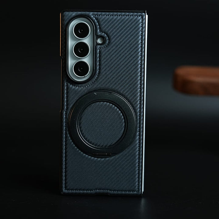 FRATO Z Fold 8 Series Dark Gray Carbon Fiber Texture Case for Samsung Galaxy Z Fold 8 Ultra | Rotating Metal Ring Stand Protective Cover