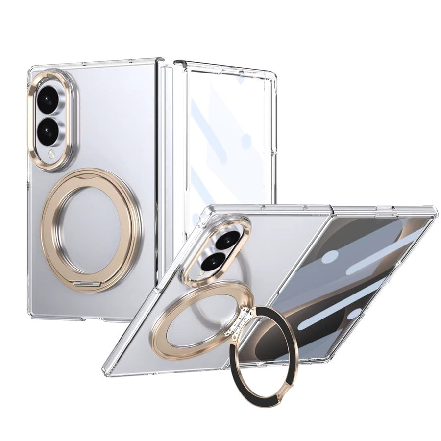 FRATO Z Fold 8 Series Golden Magnetic Ring Stand Clear Case for Samsung Galaxy Z Fold 8 | Built-In Front Glass