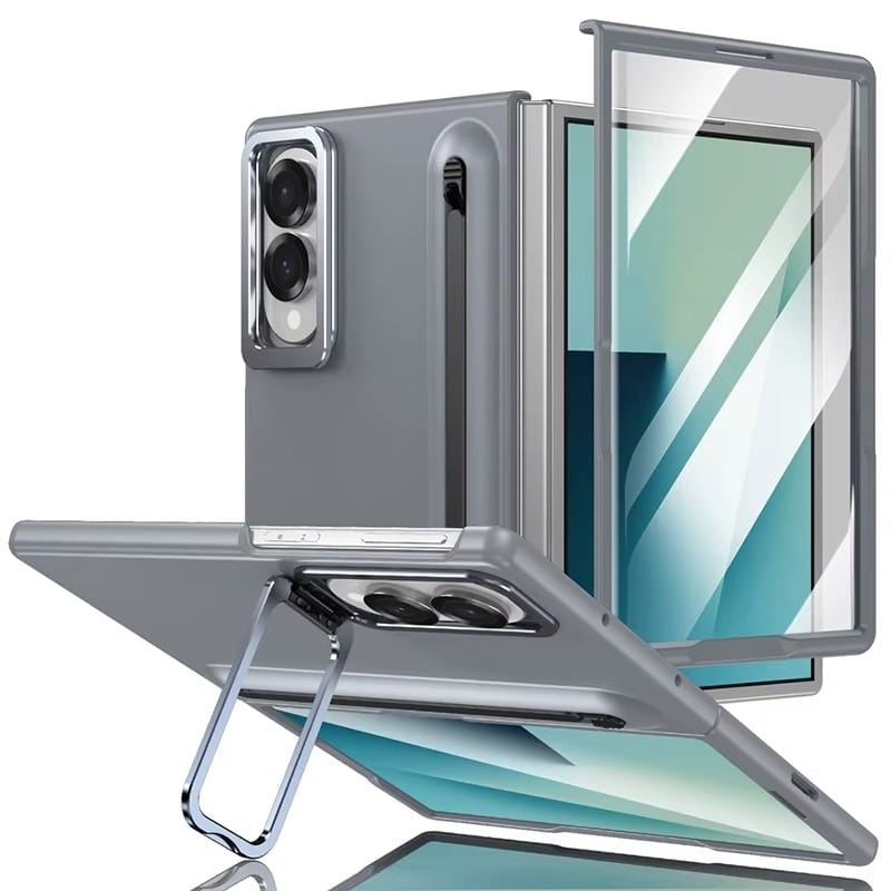 FRATO Z Fold 8 Series Gray S Pen Holder Stand Case for Samsung Galaxy Z Fold 8 | Front Glass & Camera Protection Cover
