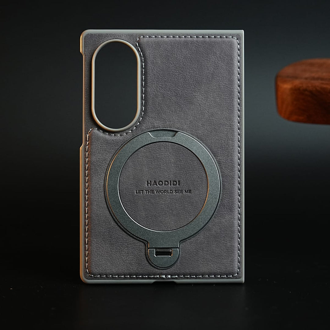 FRATO Z Fold 8 Series Gray Stitched Leather Texture Case for Galaxy Z Fold 8 | Ring Stand and Front Frame