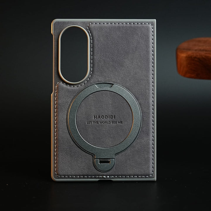 FRATO Z Fold 8 Series Gray Stitched Leather Texture Case for Galaxy Z Fold 8 | Ring Stand and Front Frame