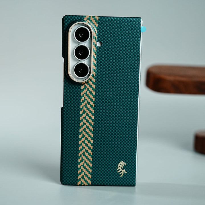 FRATO Z Fold 8 Series Green Check Pattern Magnetic Back Case for Galaxy Z Fold 8 Ultra | Chevron Stripe Design