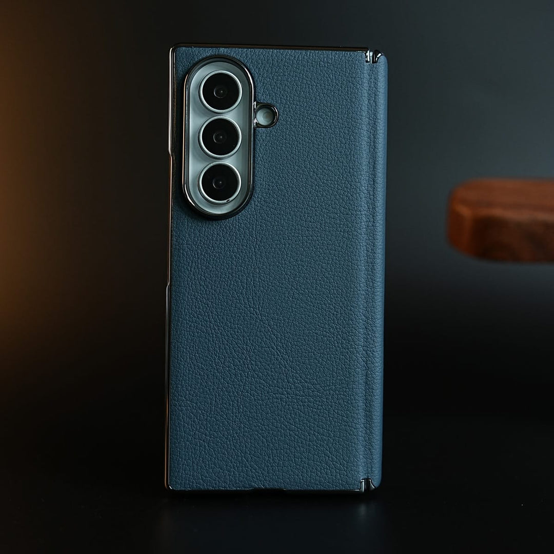 FRATO Z Fold 8 Series Leather Chrome Plated Case with Front Glass Protection For Samsung Galaxy Z Fold 8 Ultra | Premium Textured Finish