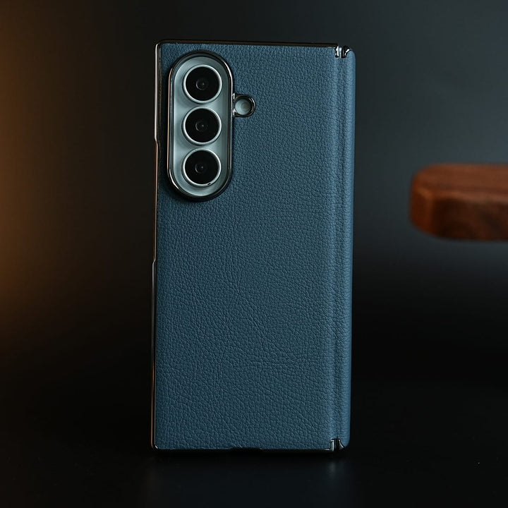 FRATO Z Fold 8 Series Leather Chrome Plated Case with Front Glass Protection For Samsung Galaxy Z Fold 8 Ultra | Premium Textured Finish