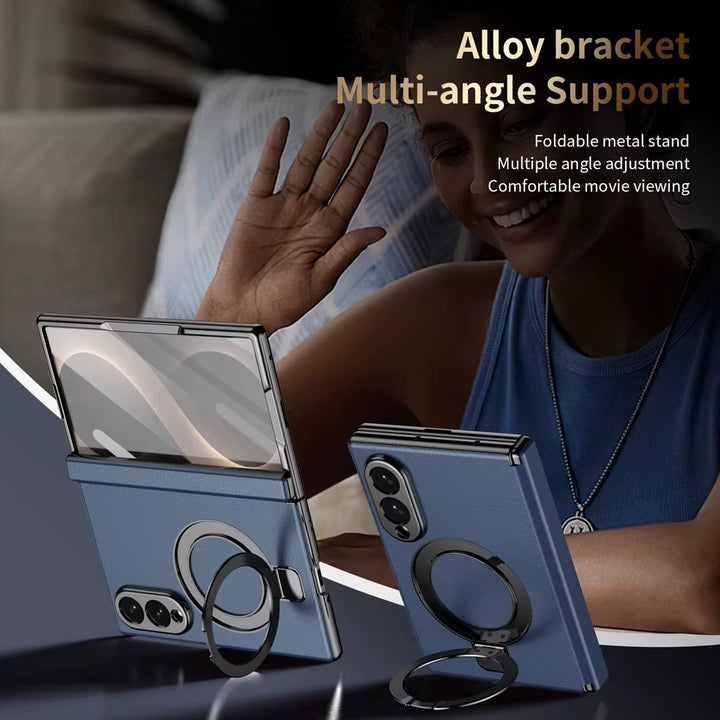 FRATO Z Fold 8 Series Leather Texture Magnetic Ring Stand Case for Samsung Galaxy Z Fold 8 | Front Glass Cover