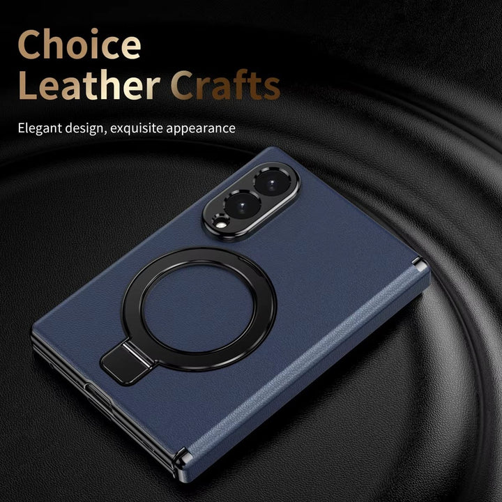 FRATO Z Fold 8 Series Leather Texture Magnetic Ring Stand Case for Samsung Galaxy Z Fold 8 | Front Glass Cover