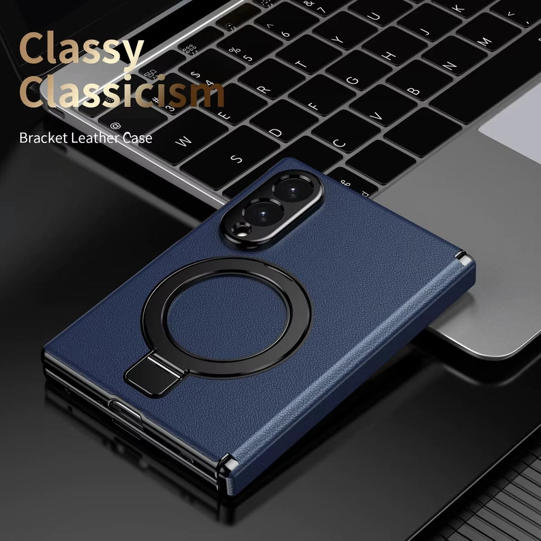 FRATO Z Fold 8 Series Leather Texture Magnetic Ring Stand Case for Samsung Galaxy Z Fold 8 | Front Glass Cover