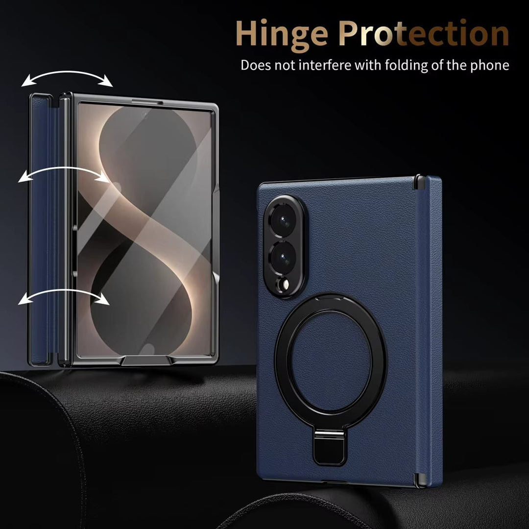 FRATO Z Fold 8 Series Leather Texture Magnetic Ring Stand Case for Samsung Galaxy Z Fold 8 | Front Glass Cover