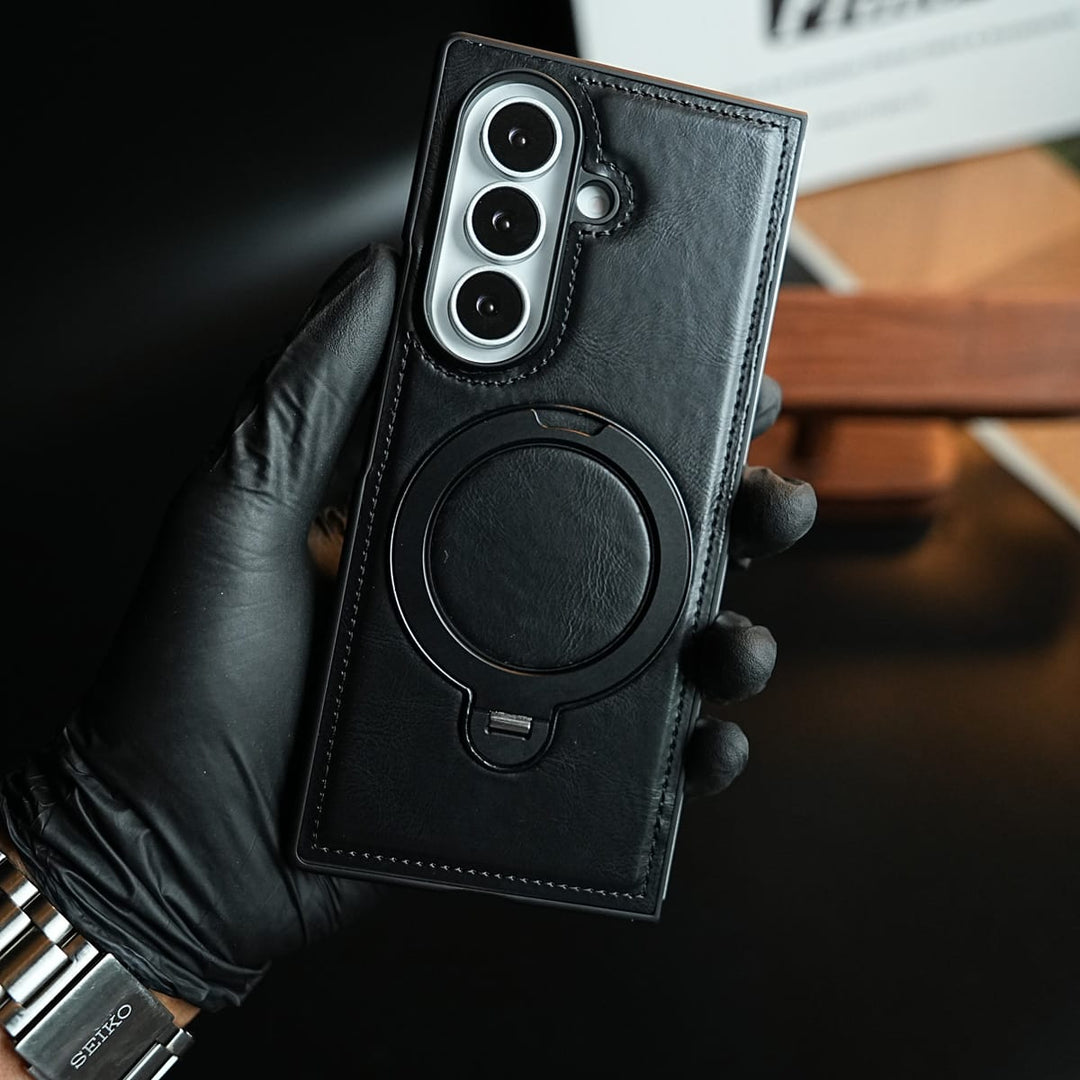 FRATO Z Fold 8 Series Leather Texture Stitched Case for Galaxy Z Fold 8 Ultra | Foldable Ring Stand