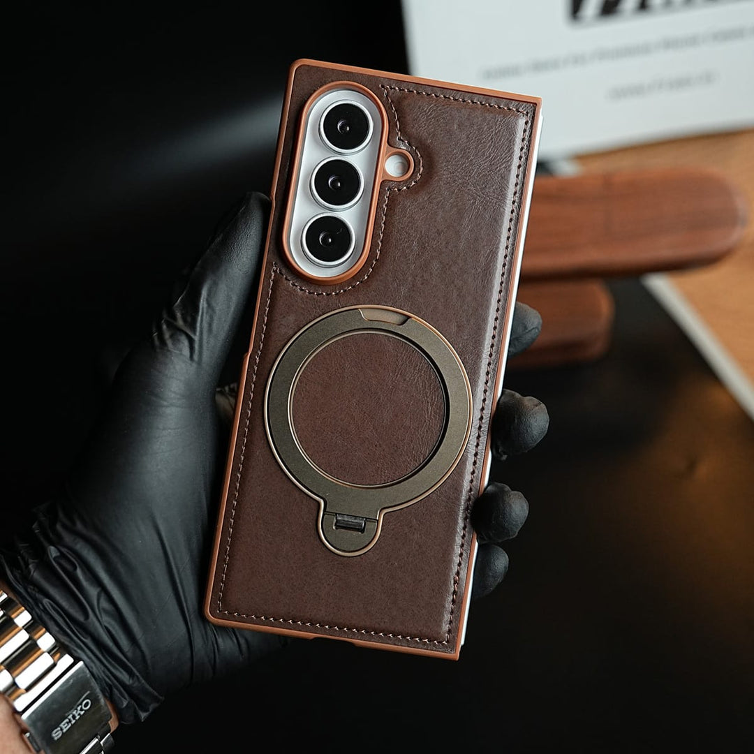 FRATO Z Fold 8 Series Leather Texture Stitched Case for Galaxy Z Fold 8 Ultra | Foldable Ring Stand