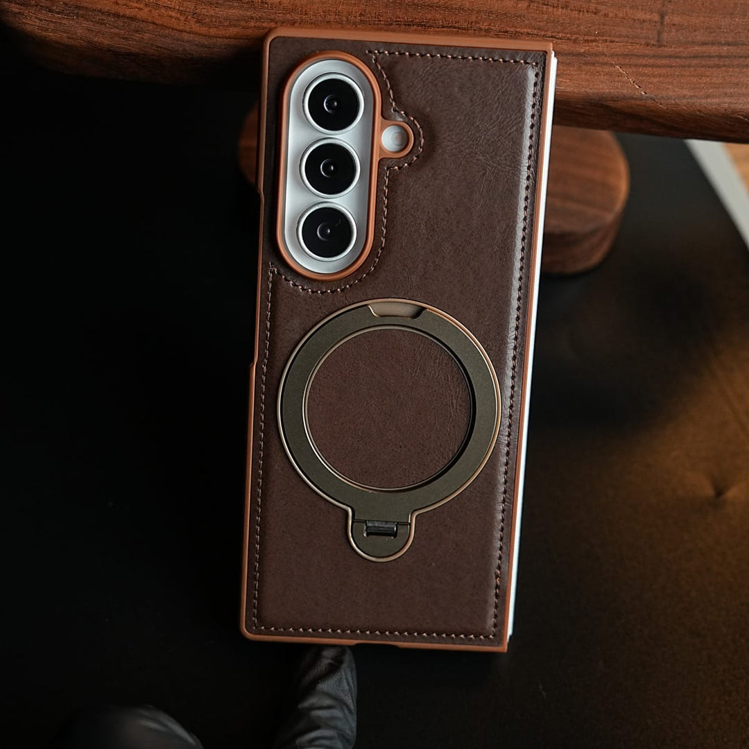 FRATO Z Fold 8 Series Leather Texture Stitched Case for Galaxy Z Fold 8 Ultra | Foldable Ring Stand