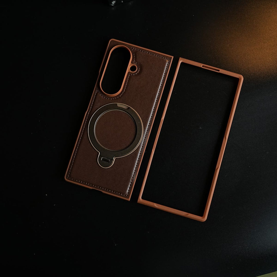 FRATO Z Fold 8 Series Leather Texture Stitched Case for Galaxy Z Fold 8 Ultra | Foldable Ring Stand