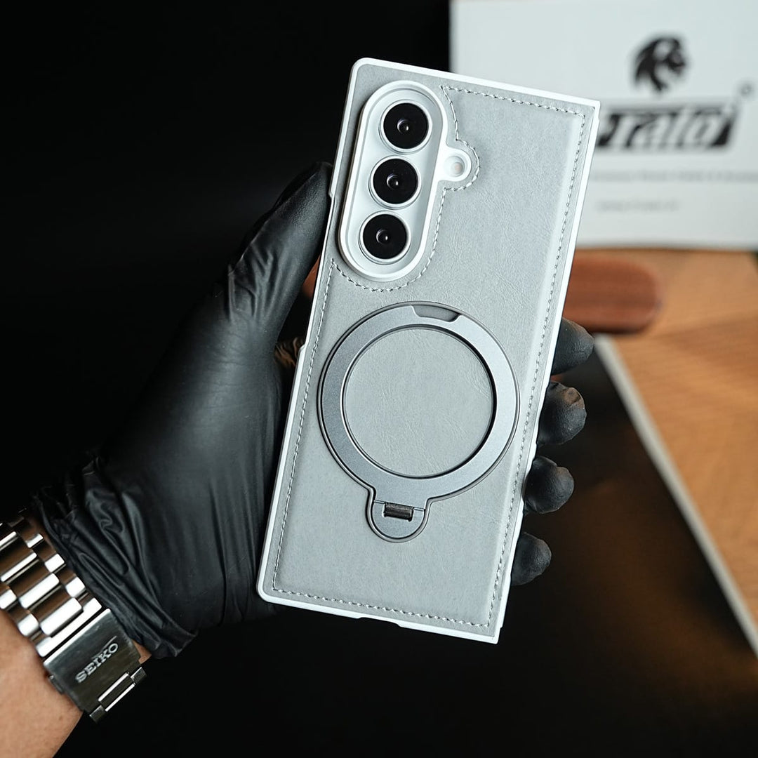 FRATO Z Fold 8 Series Leather Texture Stitched Case for Galaxy Z Fold 8 Ultra | Foldable Ring Stand