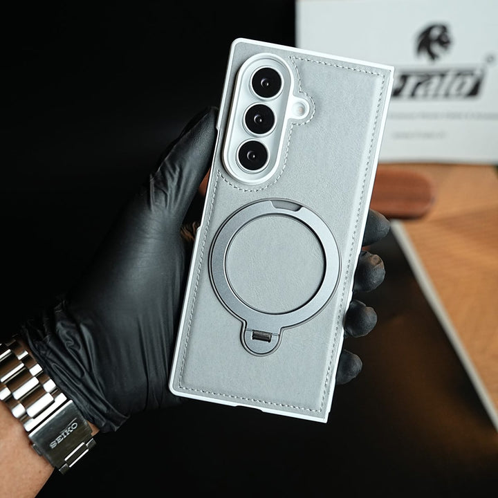 FRATO Z Fold 8 Series Leather Texture Stitched Case for Galaxy Z Fold 8 Ultra | Foldable Ring Stand
