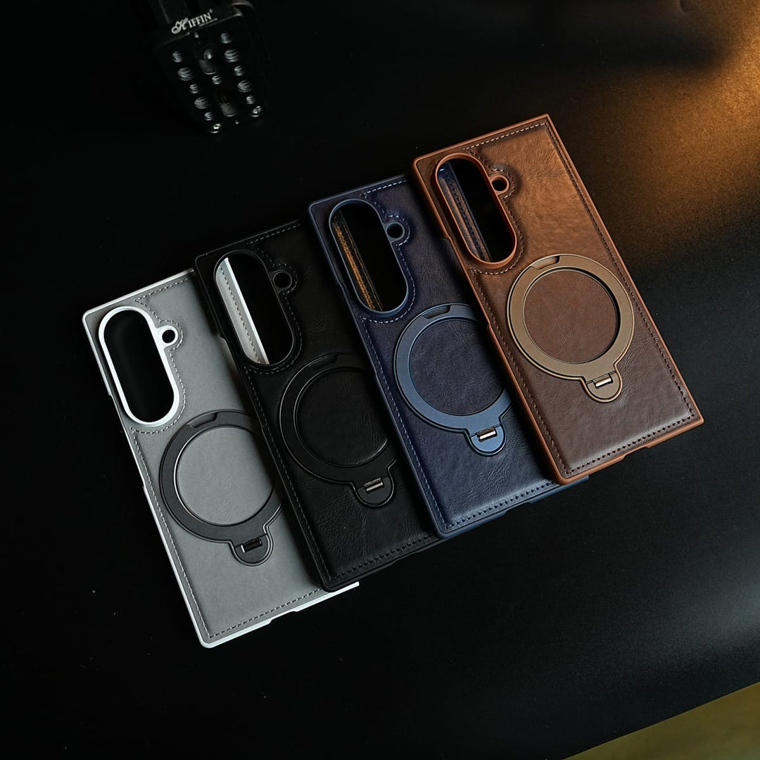 FRATO Z Fold 8 Series Leather Texture Stitched Case for Galaxy Z Fold 8 Ultra | Foldable Ring Stand