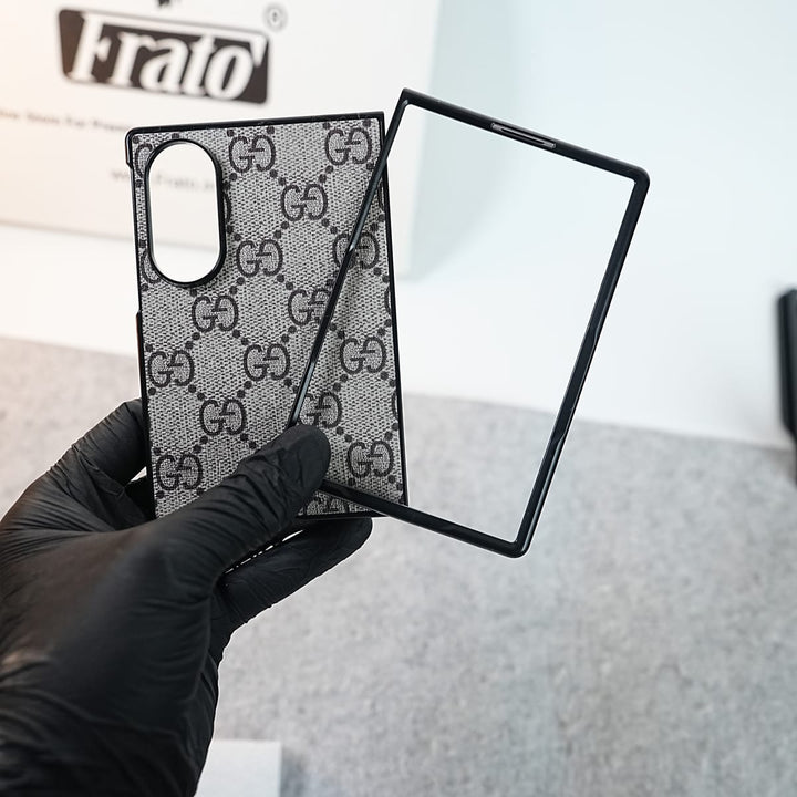 FRATO Z Fold 8 Series Luxury GG Pattern PU Leather Case Cover For Samsung Galaxy Z Fold 8 (Beige)