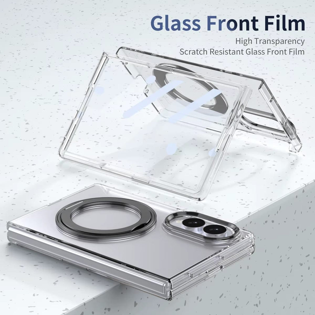 FRATO Z Fold 8 Series Magnetic Ring Stand Clear Case for Samsung Galaxy Z Fold 8 | Built-In Front Glass