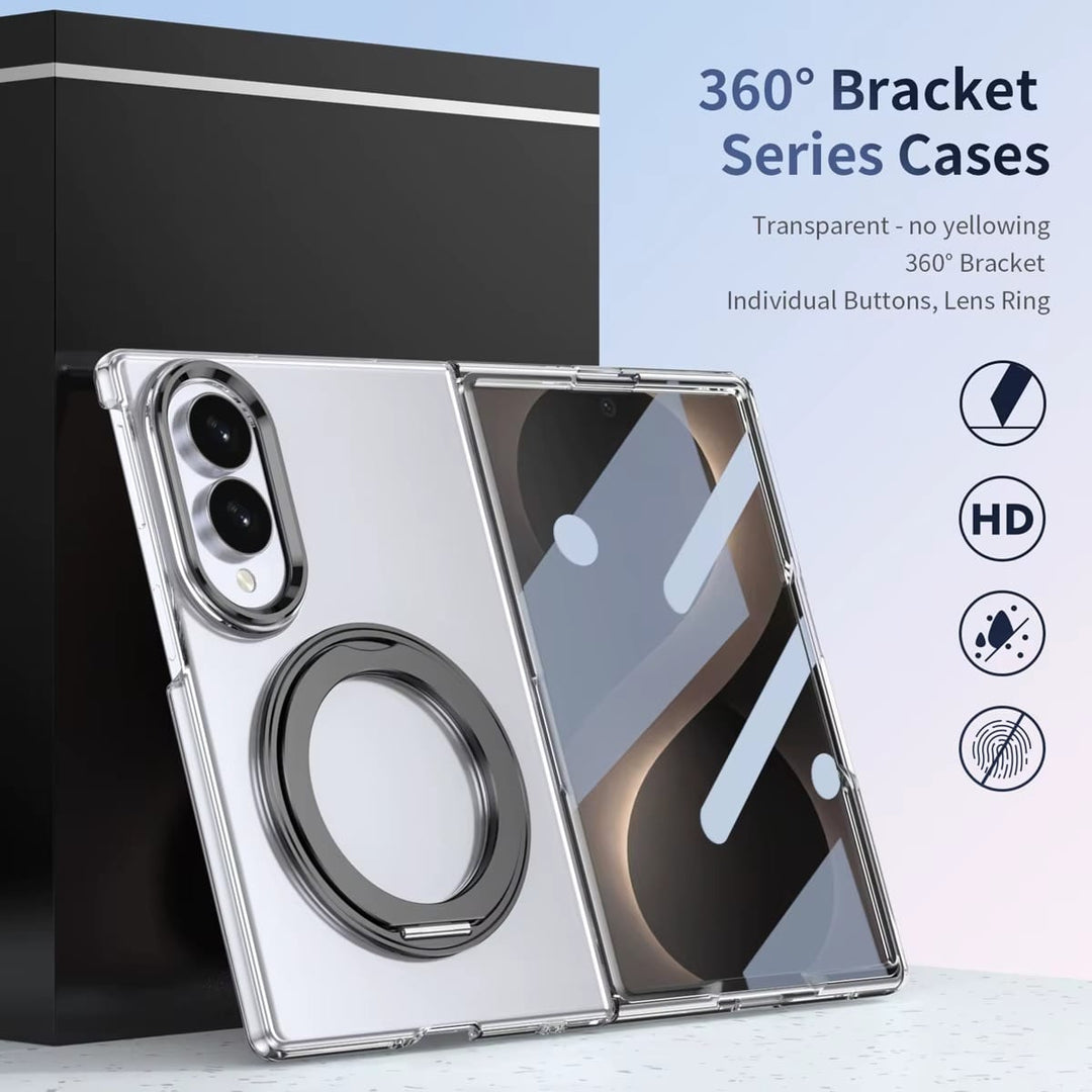 FRATO Z Fold 8 Series Magnetic Ring Stand Clear Case for Samsung Galaxy Z Fold 8 | Built-In Front Glass