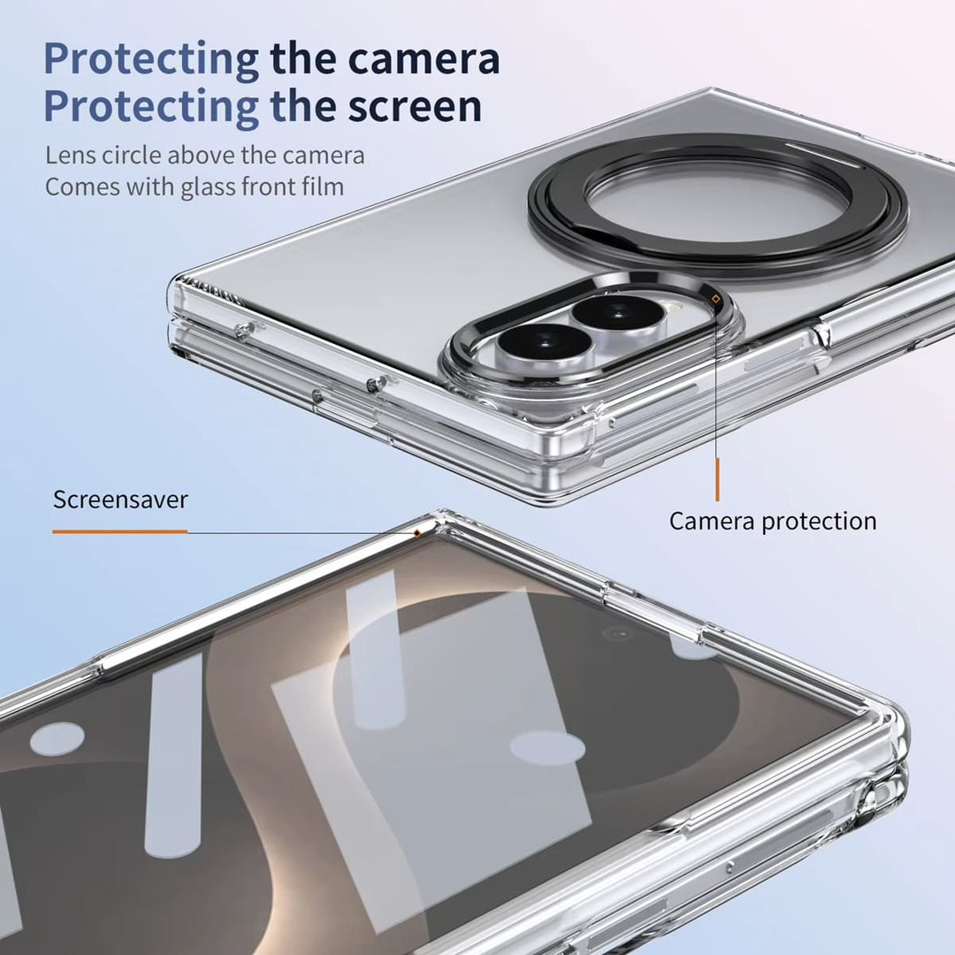 FRATO Z Fold 8 Series Magnetic Ring Stand Clear Case for Samsung Galaxy Z Fold 8 | Built-In Front Glass