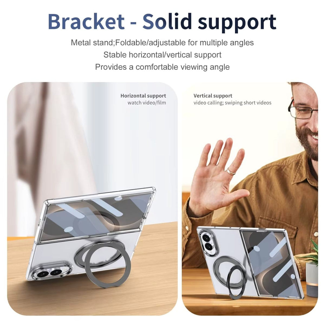 FRATO Z Fold 8 Series Magnetic Ring Stand Clear Case for Samsung Galaxy Z Fold 8 | Built-In Front Glass