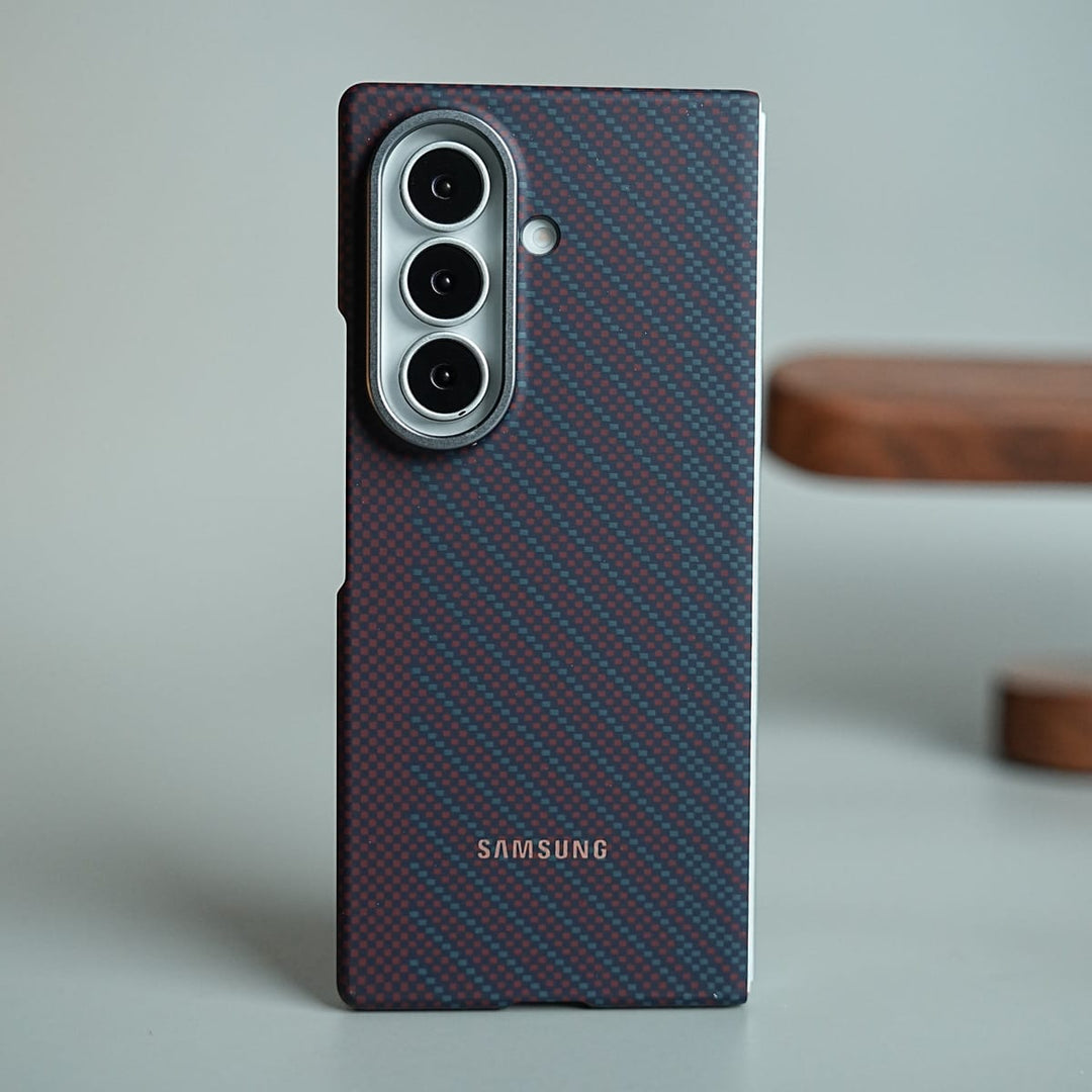 FRATO Z Fold 8 Series Maroon Carbon Fiber Texture Magnetic Case for Galaxy Z Fold 8 Ultra | Tempered Glass Screen Protector