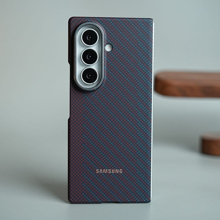 FRATO Z Fold 8 Series Maroon Carbon Fiber Texture Magnetic Case for Galaxy Z Fold 8 Ultra | Tempered Glass Screen Protector