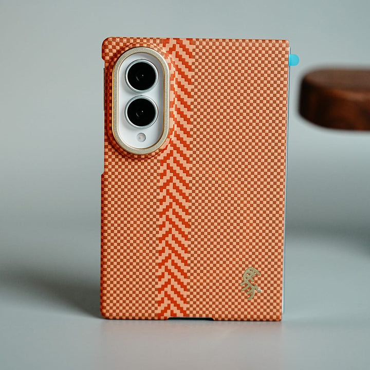 FRATO Z Fold 8 Series Orange Check Pattern Magnetic Back Case for Galaxy Z Fold 8 | Chevron Stripe Design
