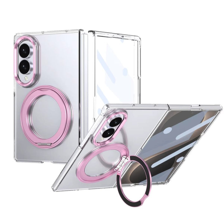 FRATO Z Fold 8 Series Pink Magnetic Ring Stand Clear Case for Samsung Galaxy Z Fold 8 | Built-In Front Glass