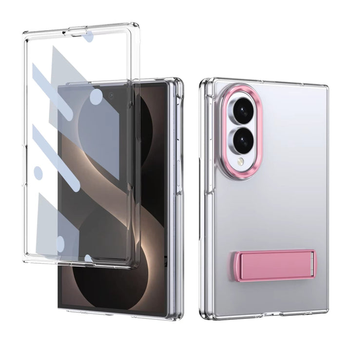 FRATO Z Fold 8 Series Pink Transparent Braket Metal Stand Case for Samsung Galaxy Z Fold 8 | Built-In Front Glass