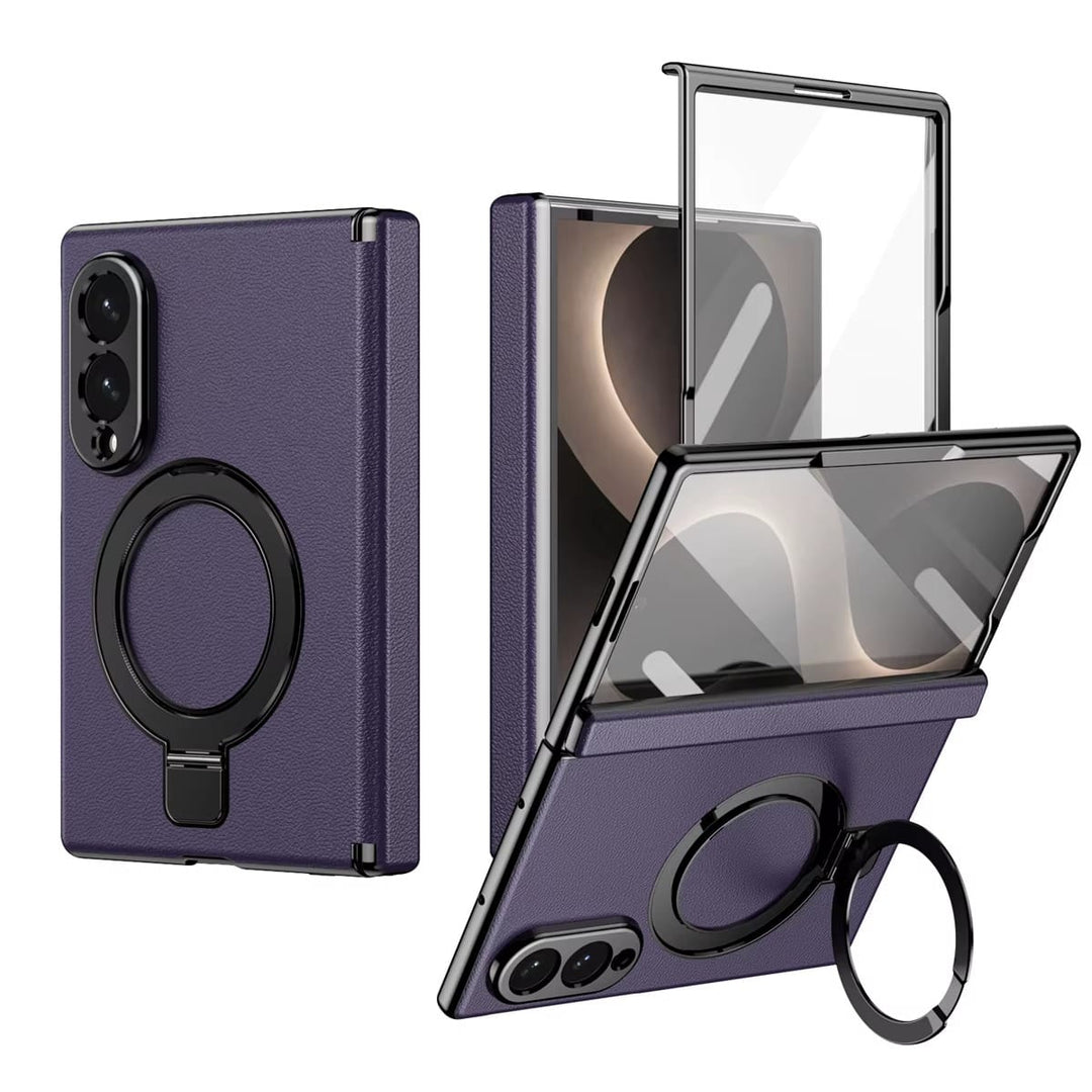 FRATO Z Fold 8 Series Purple Leather Texture Magnetic Ring Stand Case for Samsung Galaxy Z Fold 8 | Front Glass Cover