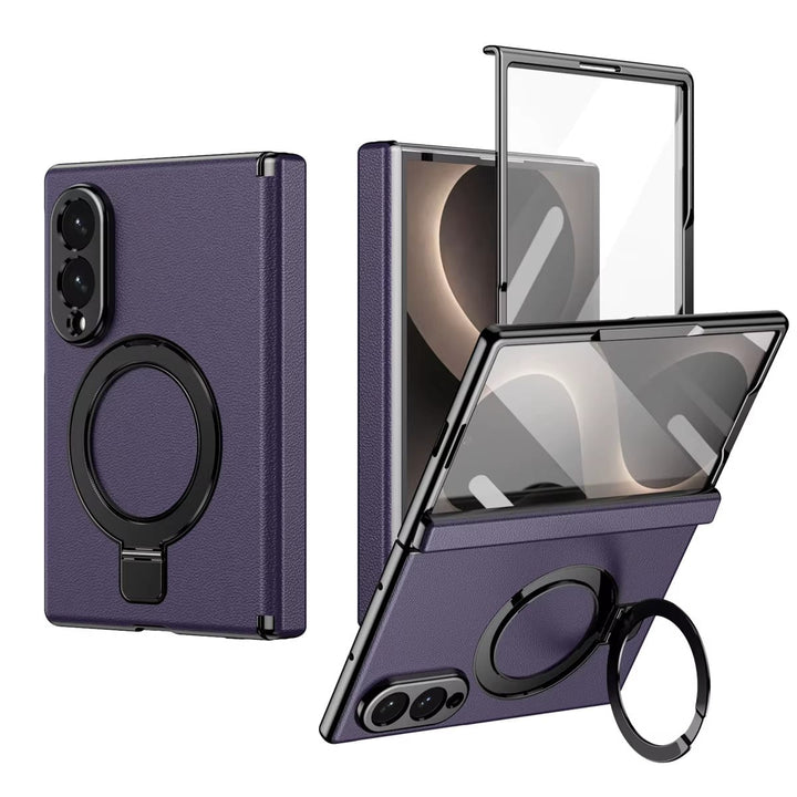 FRATO Z Fold 8 Series Purple Leather Texture Magnetic Ring Stand Case for Samsung Galaxy Z Fold 8 | Front Glass Cover