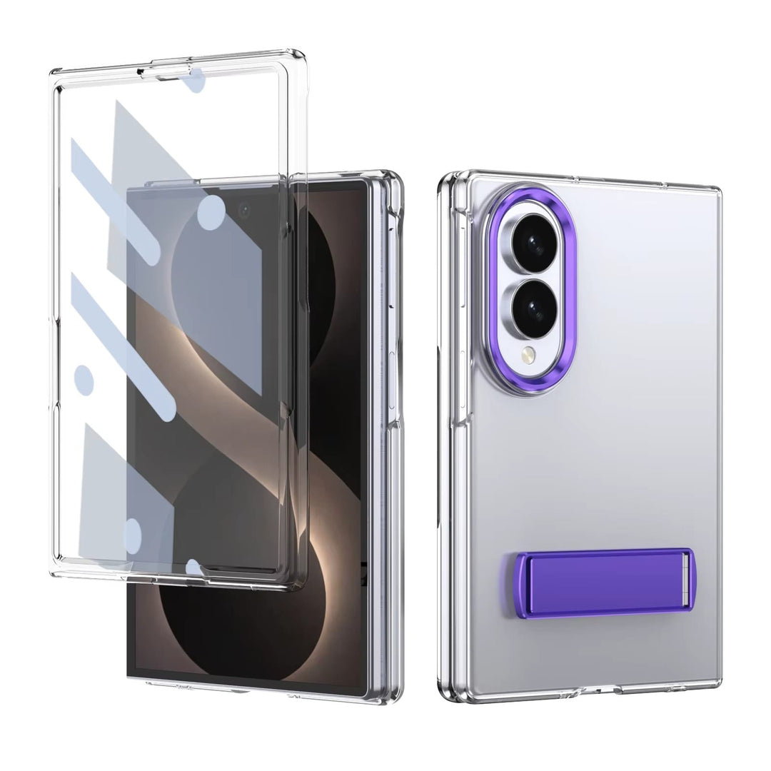 FRATO Z Fold 8 Series Purple Transparent Braket Metal Stand Case for Samsung Galaxy Z Fold 8 | Built-In Front Glass