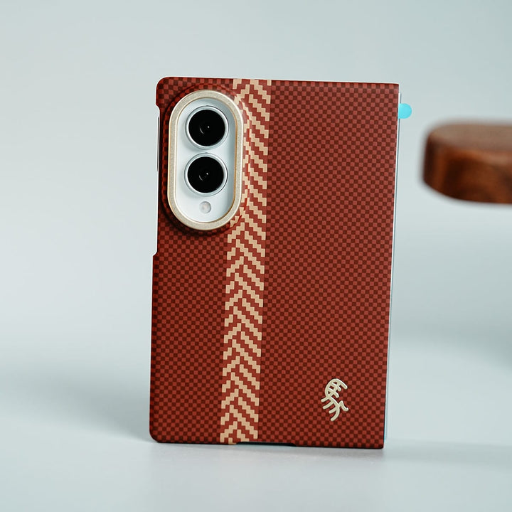 FRATO Z Fold 8 Series Red Check Pattern Magnetic Back Case for Galaxy Z Fold 8 | Chevron Stripe Design