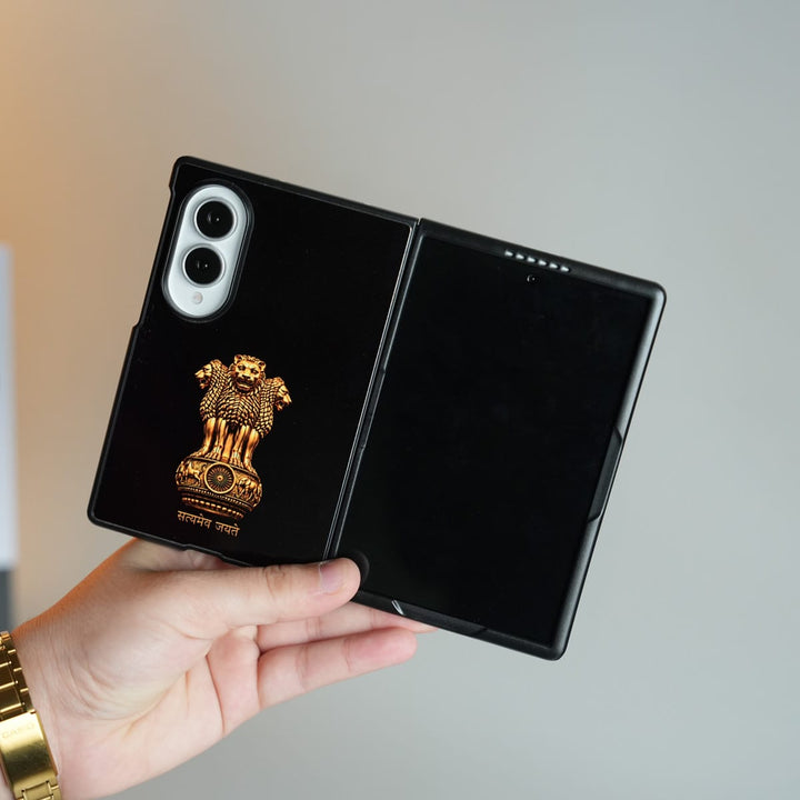FRATO Z Fold 8 Series Satyameva Jayate Ashoka Emblem Design Case for Galaxy Z Fold 8 | Black Protective Back Cover