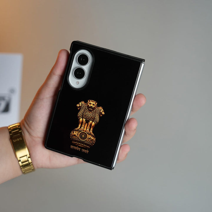 FRATO Z Fold 8 Series Satyameva Jayate Ashoka Emblem Design Case for Galaxy Z Fold 8 | Black Protective Back Cover