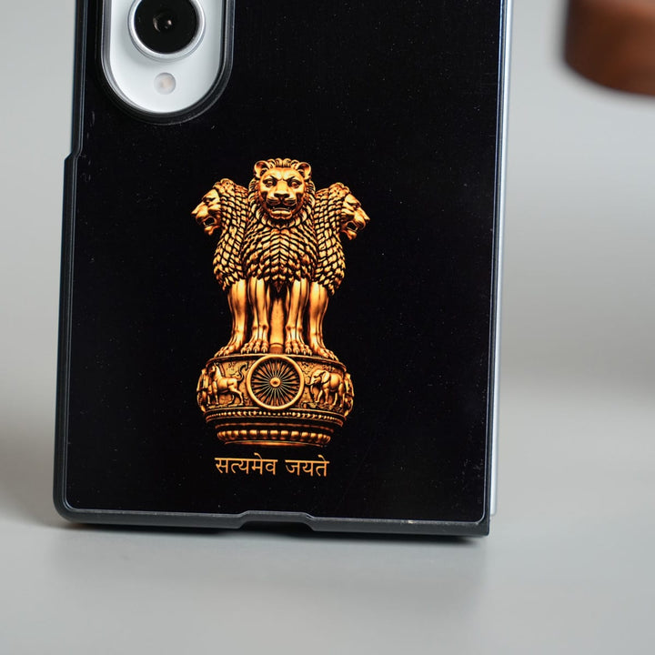 FRATO Z Fold 8 Series Satyameva Jayate Ashoka Emblem Design Case for Galaxy Z Fold 8 | Black Protective Back Cover