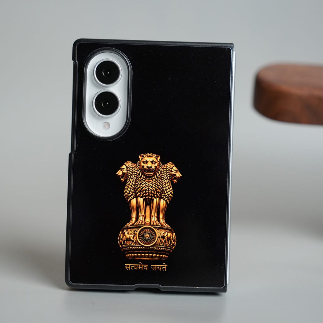 FRATO Z Fold 8 Series Satyameva Jayate Ashoka Emblem Design Case for Galaxy Z Fold 8 | Black Protective Back Cover