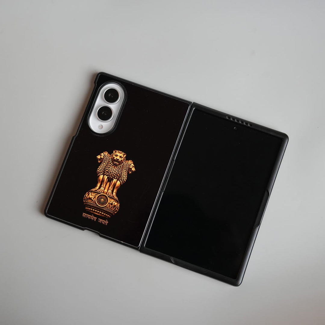 FRATO Z Fold 8 Series Satyameva Jayate Ashoka Emblem Design Case for Galaxy Z Fold 8 | Black Protective Back Cover