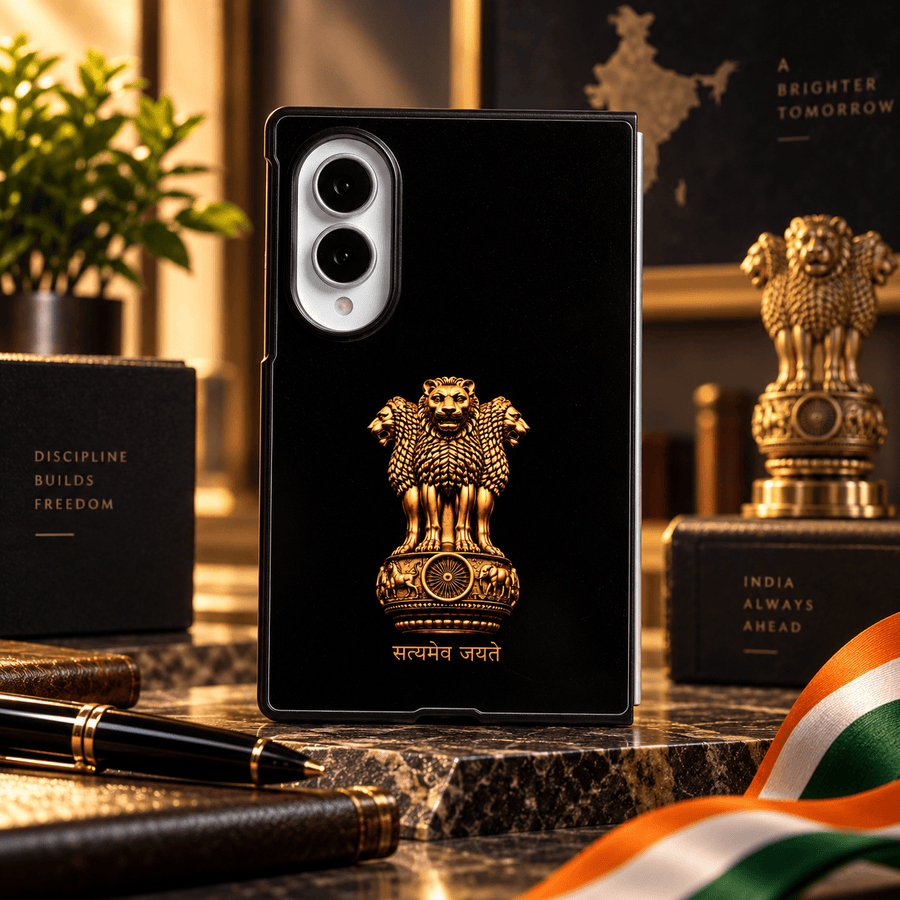 FRATO Z Fold 8 Series Satyameva Jayate Ashoka Emblem Design Case for Galaxy Z Fold 8 | Black Protective Back Cover