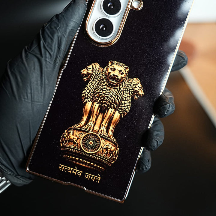 FRATO Z Fold 8 Series Satyameva Jayate Chrome Plated Case for Galaxy Z Fold 8 Ultra | Lion Capital of Ashoka Emblem
