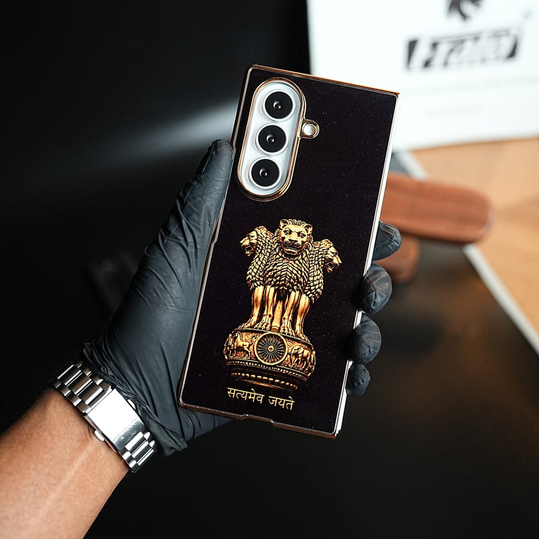 FRATO Z Fold 8 Series Satyameva Jayate Chrome Plated Case for Galaxy Z Fold 8 Ultra | Lion Capital of Ashoka Emblem