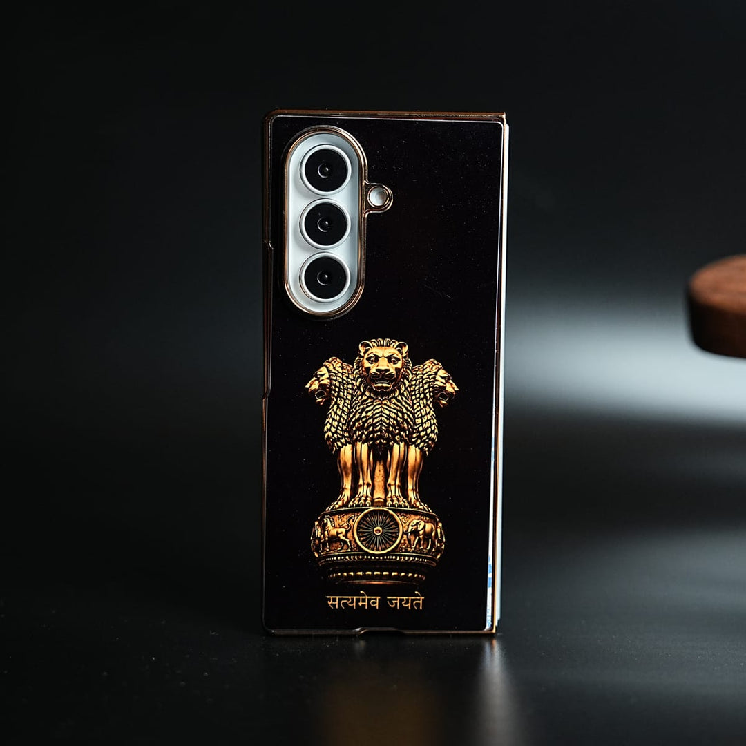 FRATO Z Fold 8 Series Satyameva Jayate Chrome Plated Case for Galaxy Z Fold 8 Ultra | Lion Capital of Ashoka Emblem